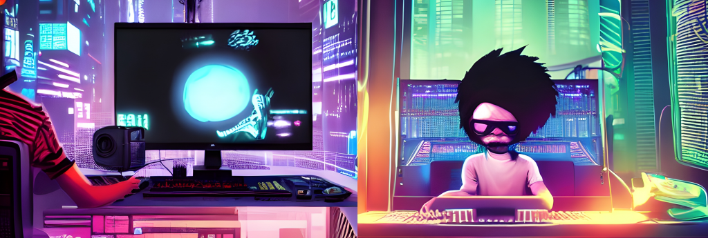 Two pictures of music producers at their digital audio workstations.