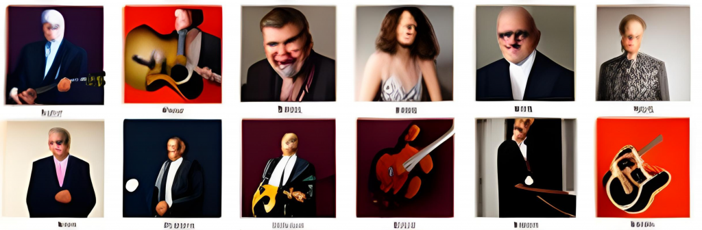 A collage of real portrait photos of famous session musicians - according to Canvas AI.